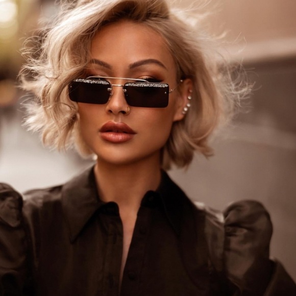 Miu Miu Société Blue Tinted Embellished Brow Bar Square Sunglasses